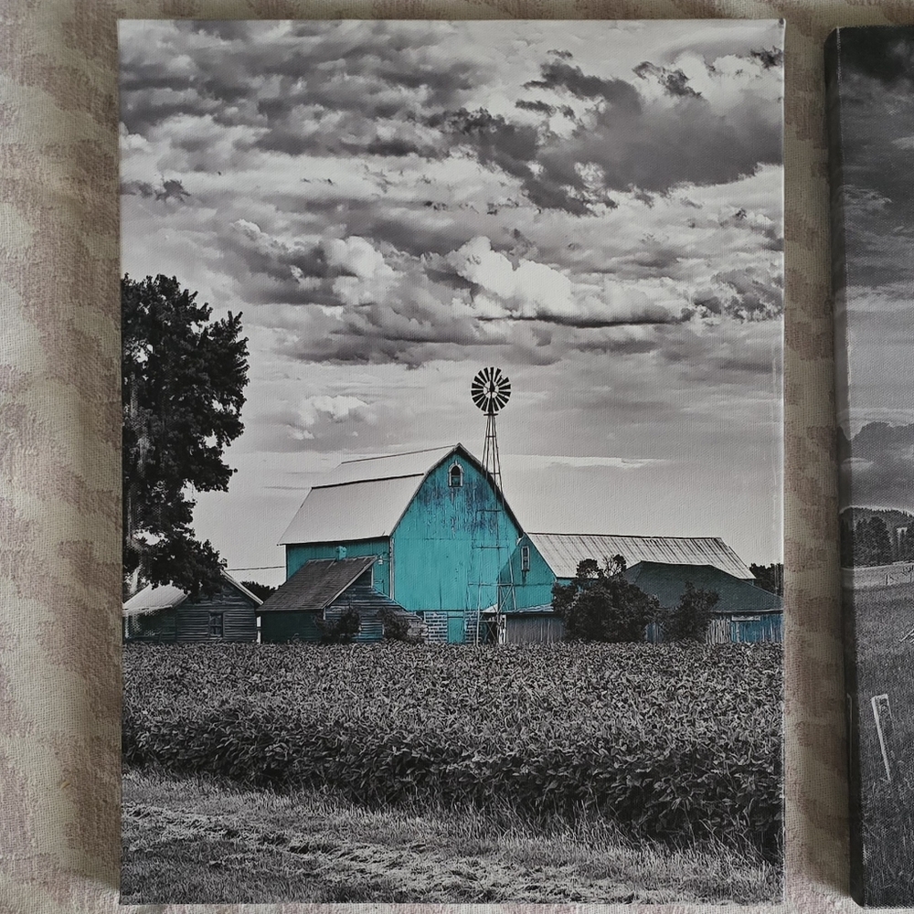 Rustic Farmhouse Barn Canvas Set - Teal Accent - Picture 3 of 5